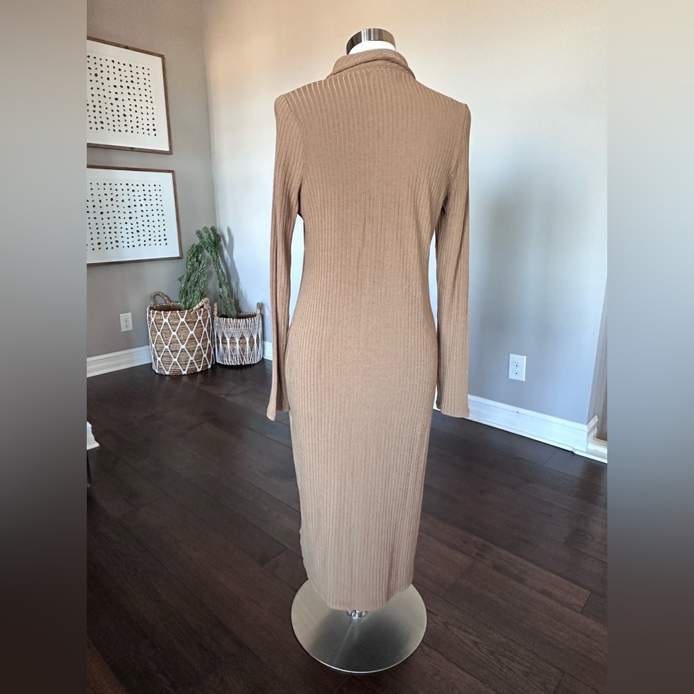 Madewell Fitted Ribbed Button-Up Sweater Dress Camel Tan Large NWT Retail $110 - Picture 9 of 15